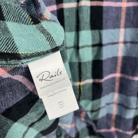 Rails Shirt Size Small Womens Teal Navy Pink Hunter Button Up Plaid Flannel - Picture 6 of 8